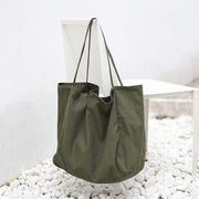 Large olive green canvas women handbag shoulder tote for shopping with soft handles and high capacity