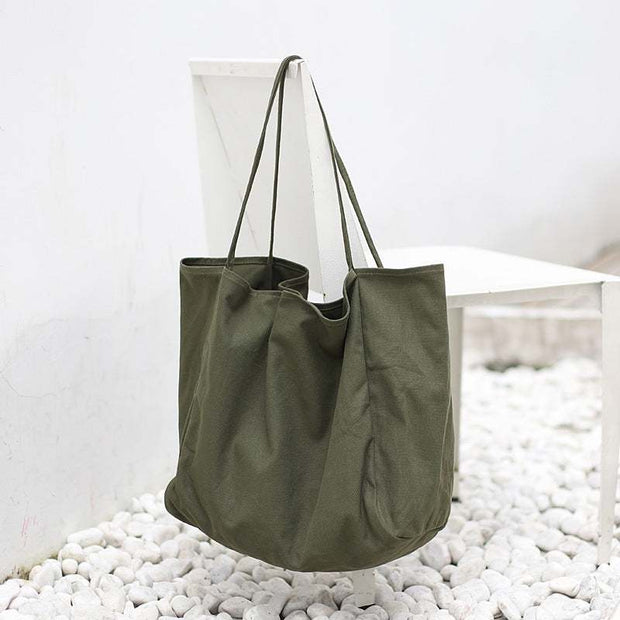 Large olive green canvas women handbag shoulder tote for shopping with soft handles and high capacity