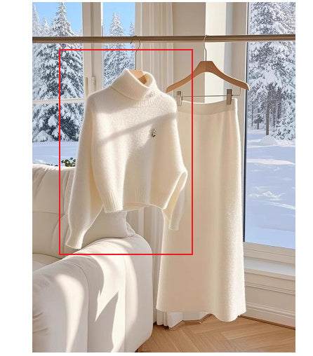 High-grade White Temperament Thick Sweater Skirt Suit