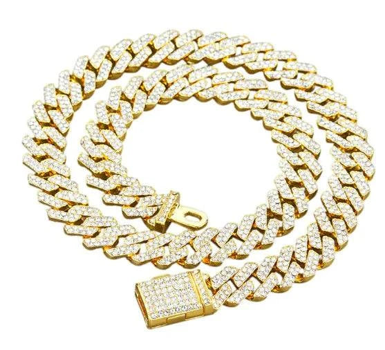 Necklace - Dazzling Diamond-Encrusted Hip-Hop Jewelry showcasing a gold chain with diamond accents.