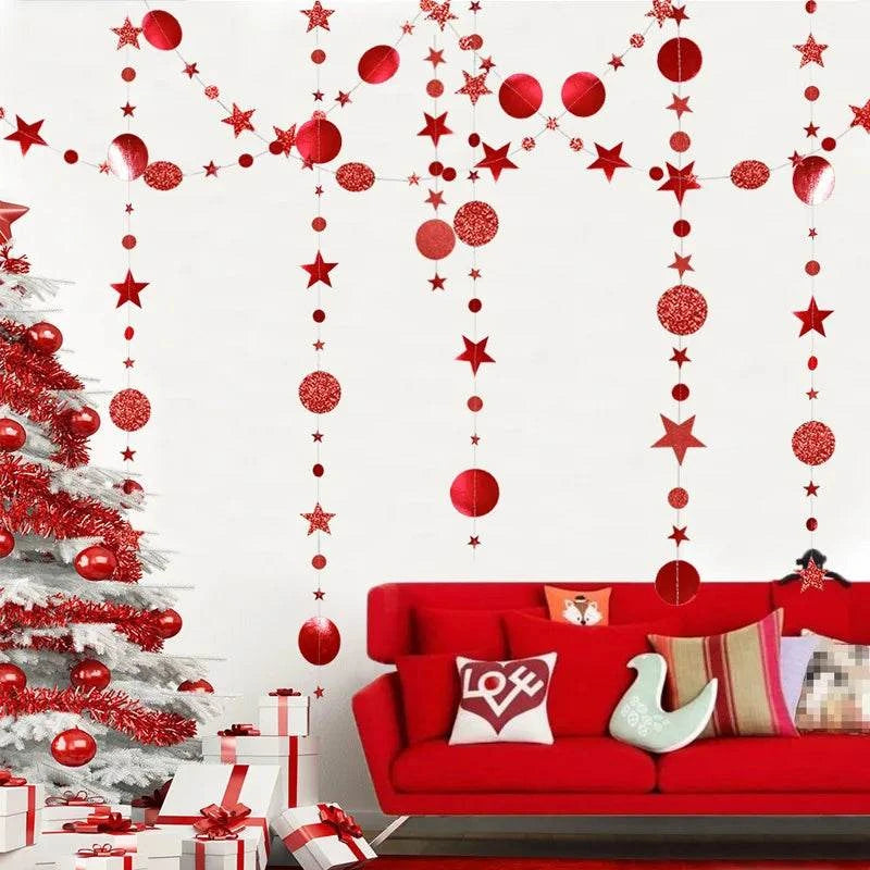 Christmas Decorations for Home Paper Star Dot Garland Flash Banner DIY Birthday Wedding Baby Shower Curtain 2022 Navidad Decor