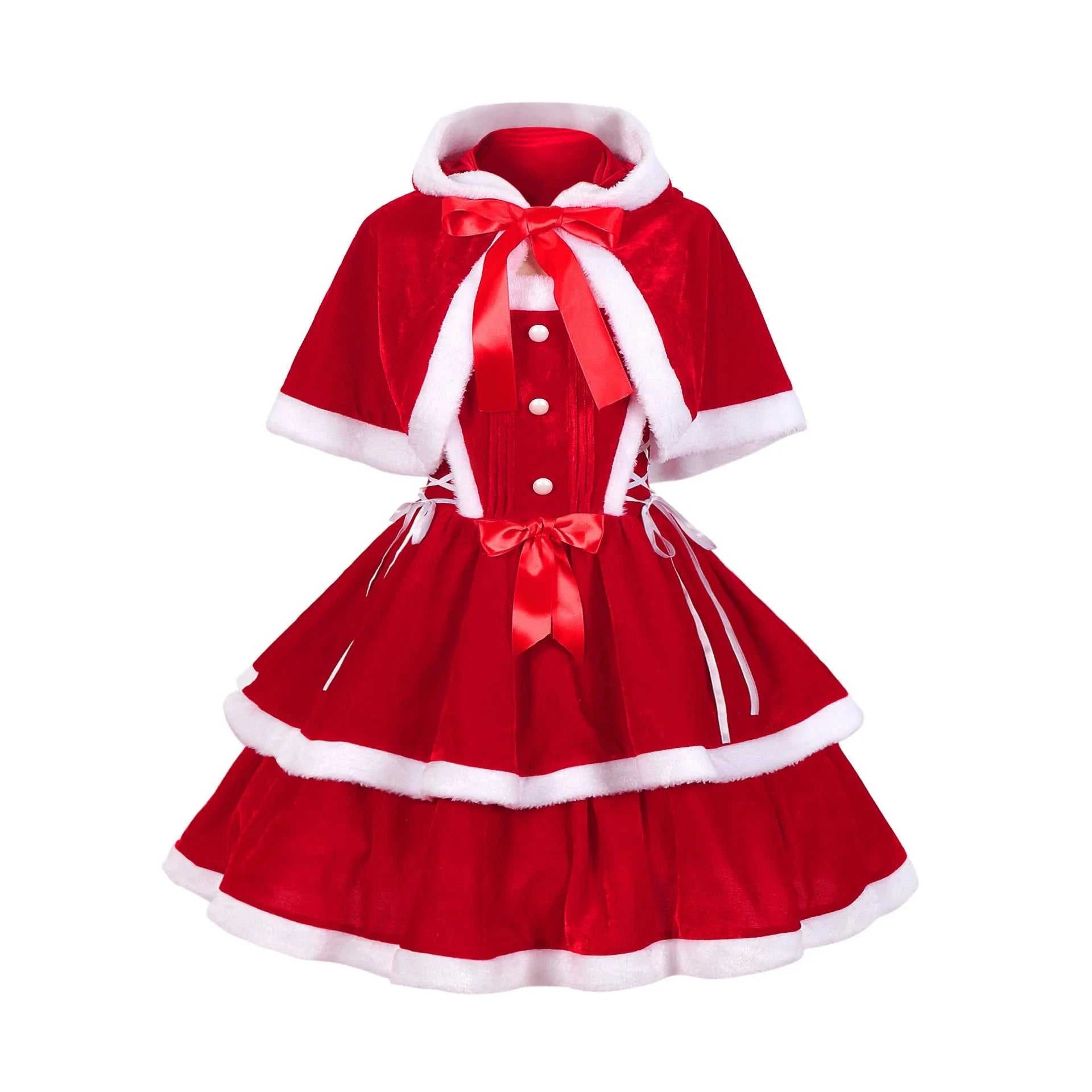 Christmas Dress For Women  Waist Fashion Warm Sling Dress Suit With Cloak And Dress Women Santa Claus Halloween Costume