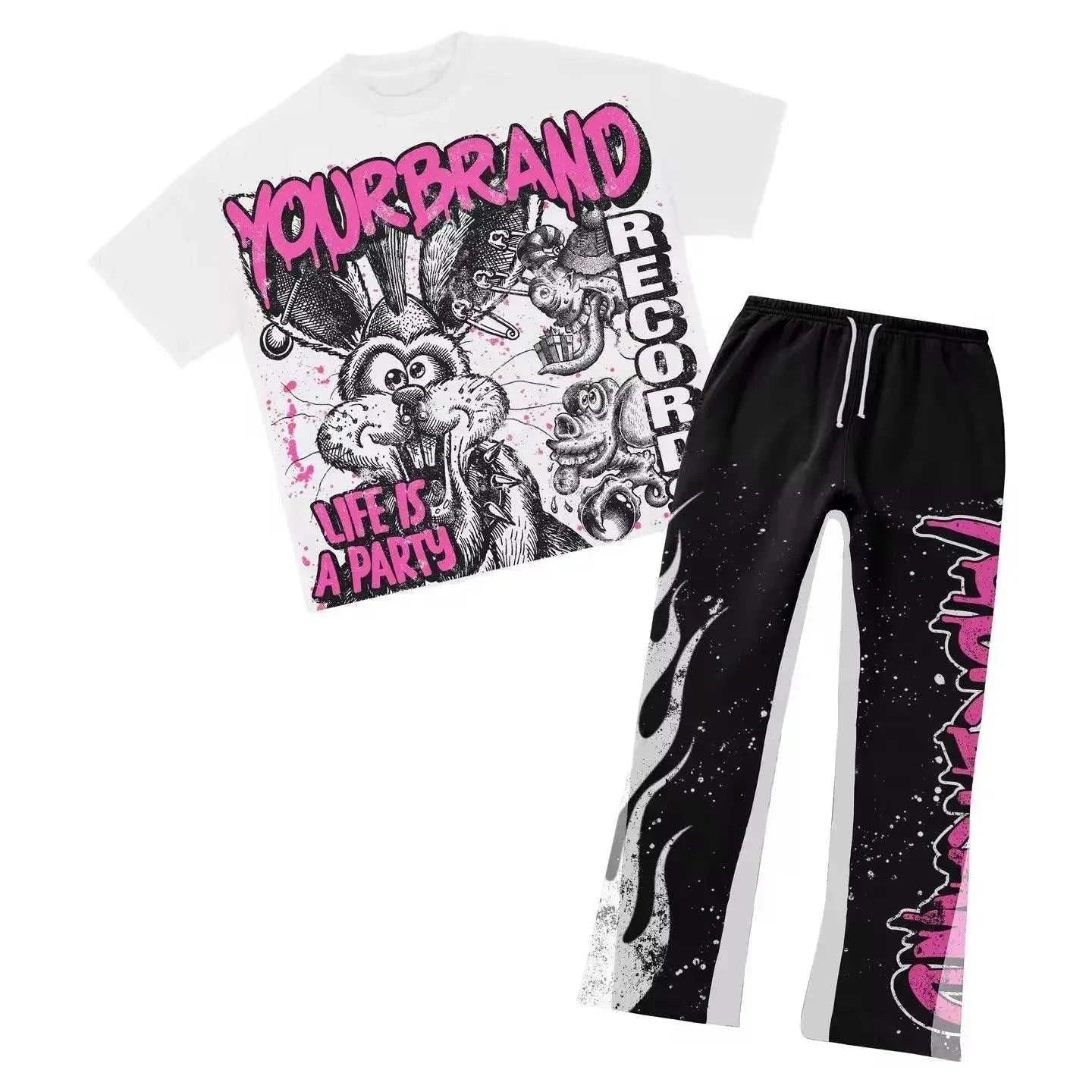 Men's Summer Clothes Couple Set Fashion Suits Personalized Patterns Prints Clothing American Style Street Graffiti T-shirts