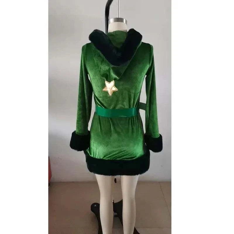 Christmas Tree Character Costume Green Dress Complete Set Of Women's Stage Performance Attire Christmas Party Outfit Warm Dress