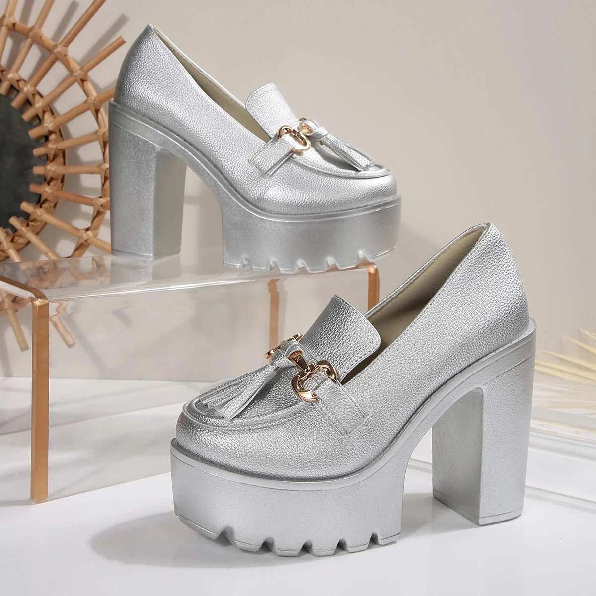 High Heels Women Mary Jane Shoes Retro Bows Elegant Chunky Heel Women Wedding Shoes Fashion White Round Toe Platform Sandals