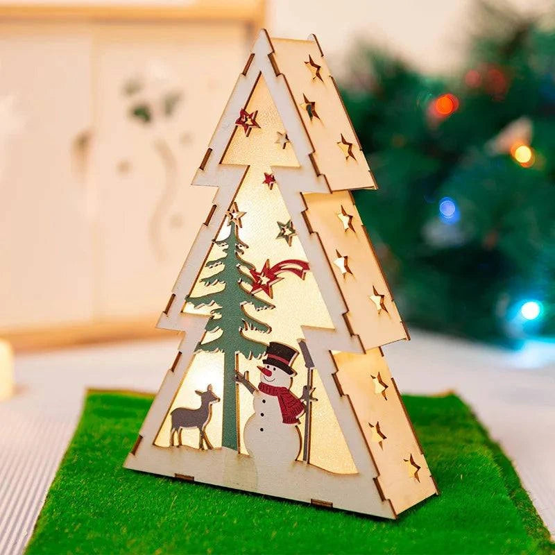 Christmas Decorations DIY Handmade House Luminous Wooden Ornaments Christmas Tree Snowman Atmosphere Pendant Send Light String
