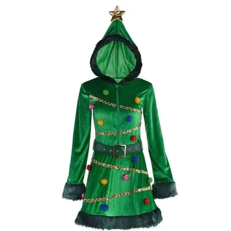 Christmas Tree Character Costume Green Dress Complete Set Of Women's Stage Performance Attire Christmas Party Outfit Warm Dress