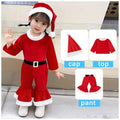 Christmas Costume Set Adorable Kawaii Girl Outfit Red Square Green New Year Attire Birthday Party Gift Suit Top Trousers and Hat