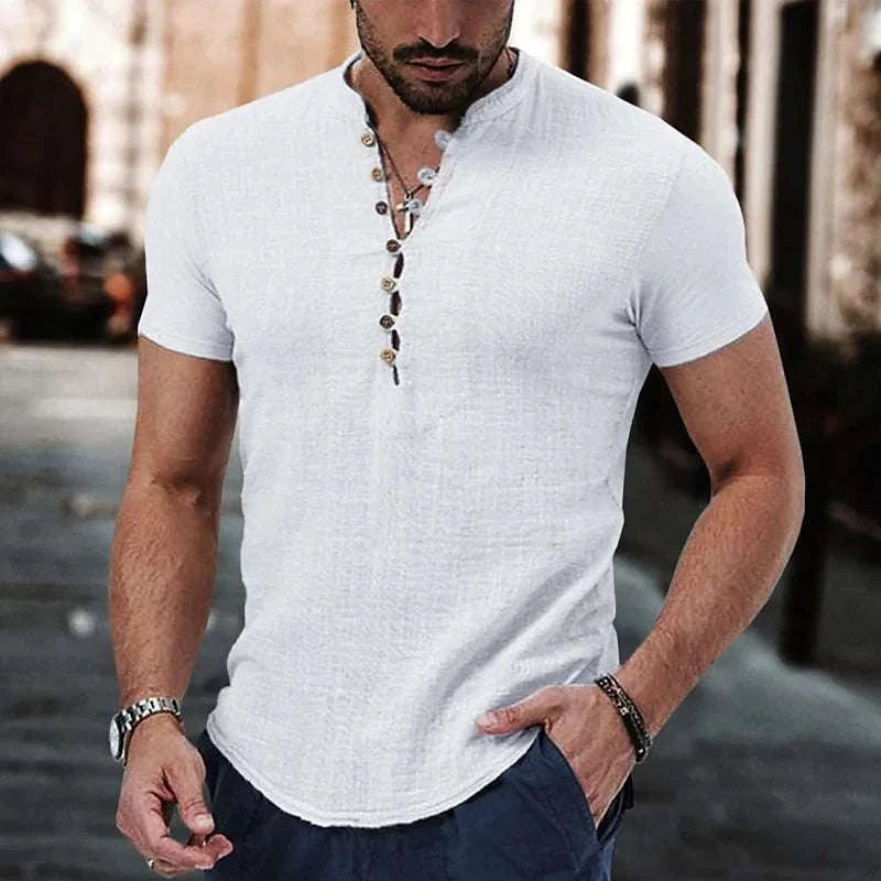 Men's Linen Casual Shirt in 2025, Simple V-neck, Summer Casual Daily Top  mens designer clothes camisas de hombre casual