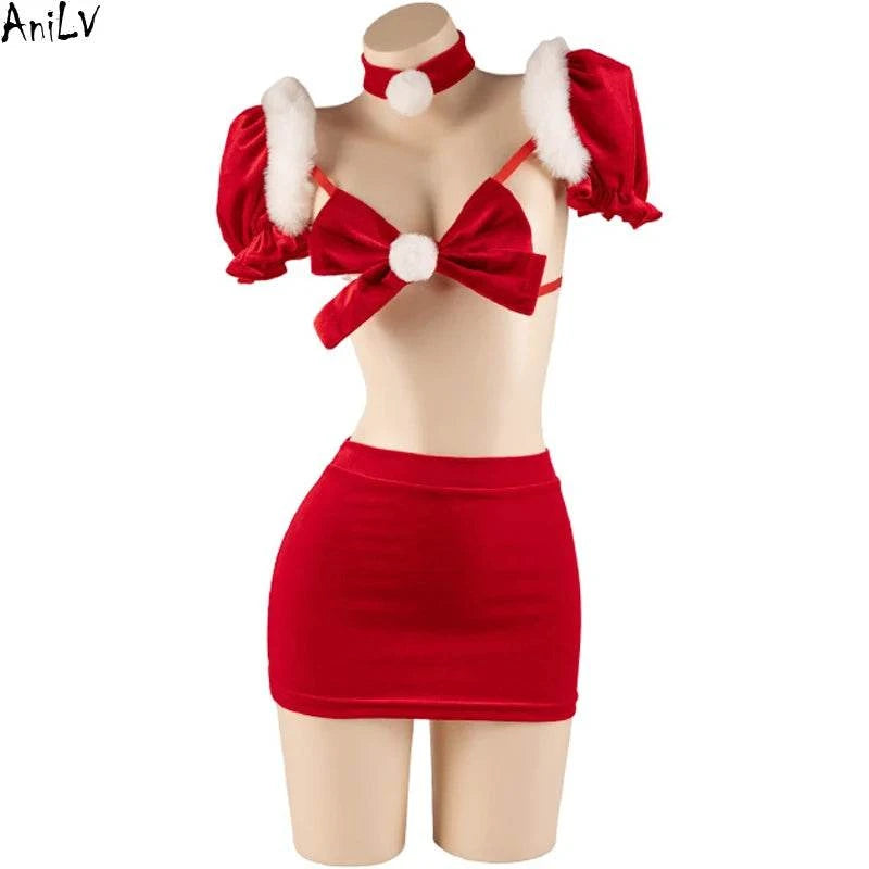 New Christmas Outfits Series Santa Claus Clothes Women Red Velvet Dress Cosplay Costume Merry Xmas