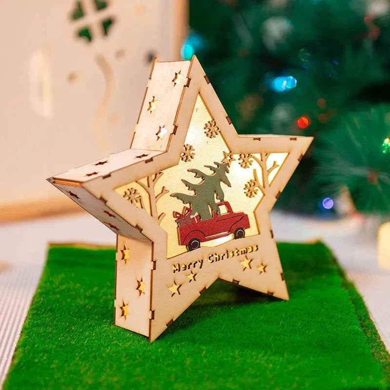 Christmas Decorations DIY Handmade House Luminous Wooden Ornaments Christmas Tree Snowman Atmosphere Pendant Send Light String