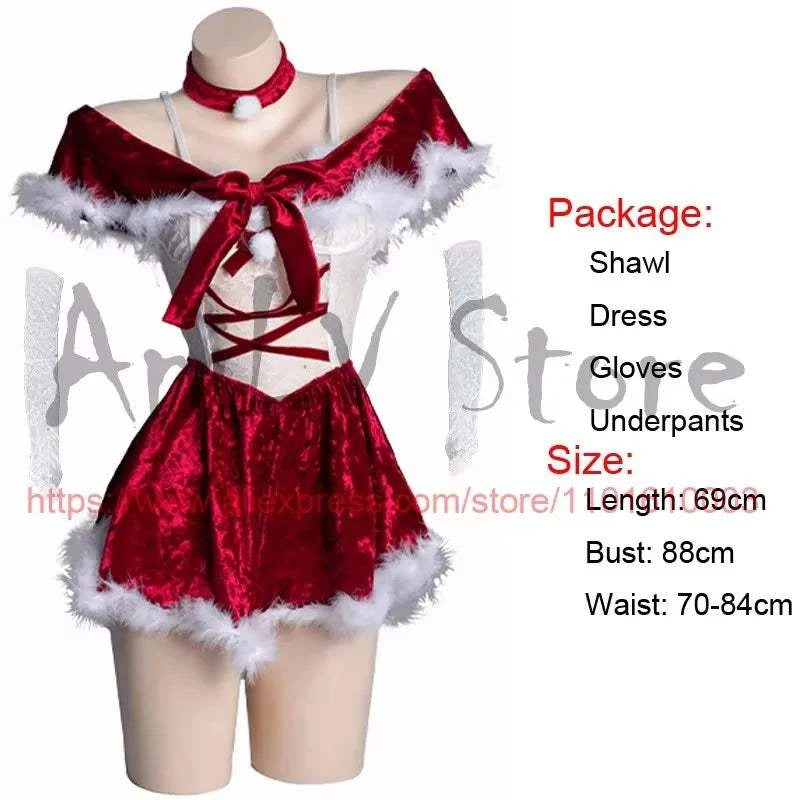New Christmas Outfits Series Santa Claus Clothes Women Red Velvet Dress Cosplay Costume Merry Xmas
