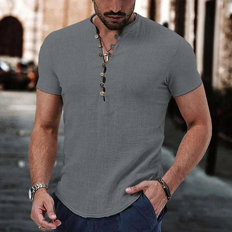 Men's Linen Casual Shirt in 2025, Simple V-neck, Summer Casual Daily Top  mens designer clothes camisas de hombre casual