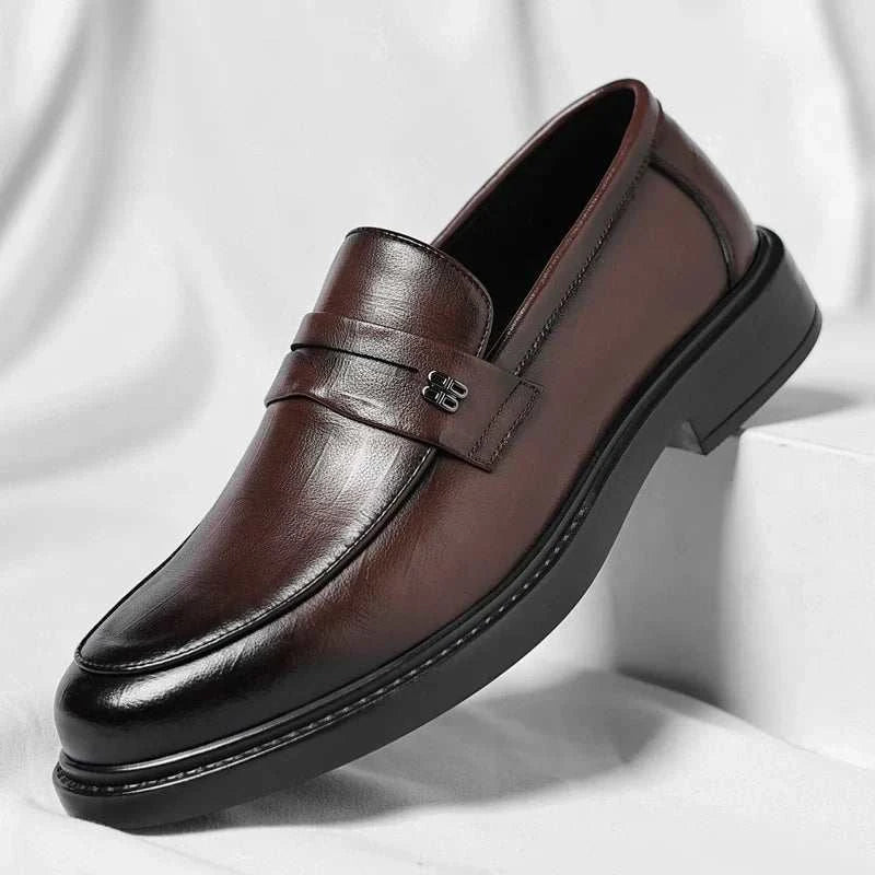 High quality men's brown leather loafers slip-on shoes for casual and business wear