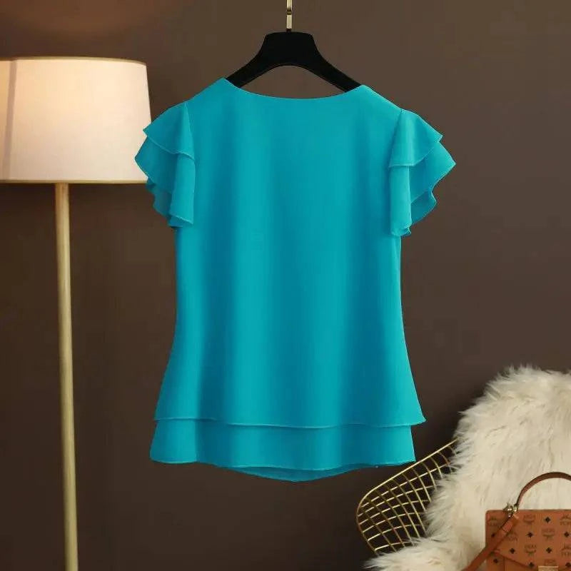 Women Women's Clothing Blouse Summer new short sleeved chiffon top T-shirt loose versatile stylish shirt trend Shirts Blouses