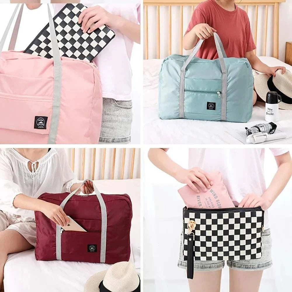 1 set of foldable large capacity travel luggage bag, expandable fitness bag, sports carry on, weekend luggage check-in, luggage