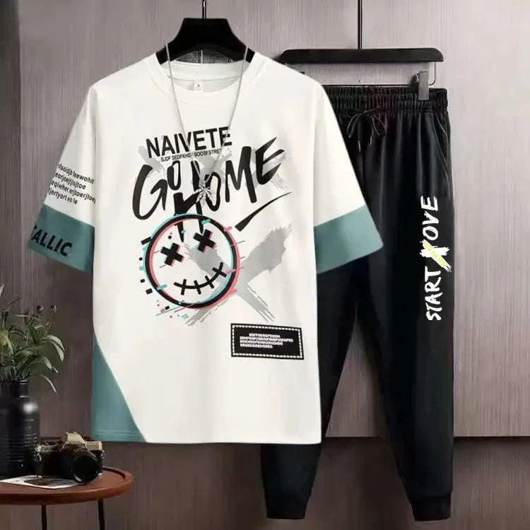 Clothes for Men Cool Stylish Tracksuit Elastic Pants Sets Jogging Polyester Chic Top Sports Suits Novelty In Kpop S Male T Shirt
