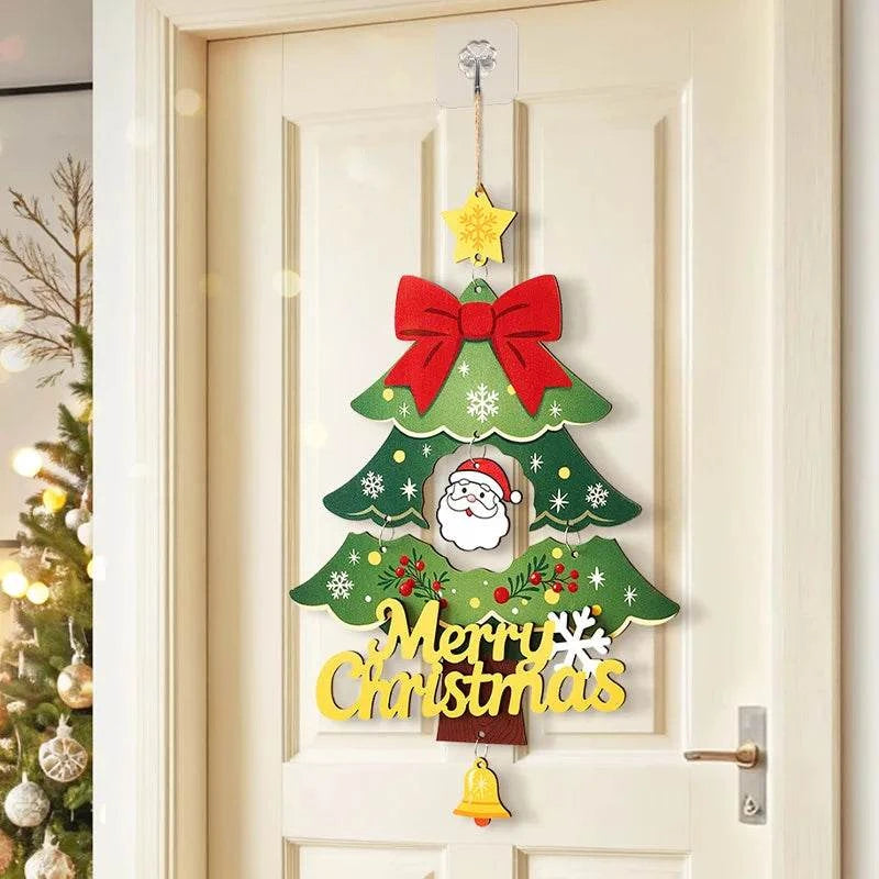 Christmas tree door hanging ornament with Santa and Merry Christmas text decoration