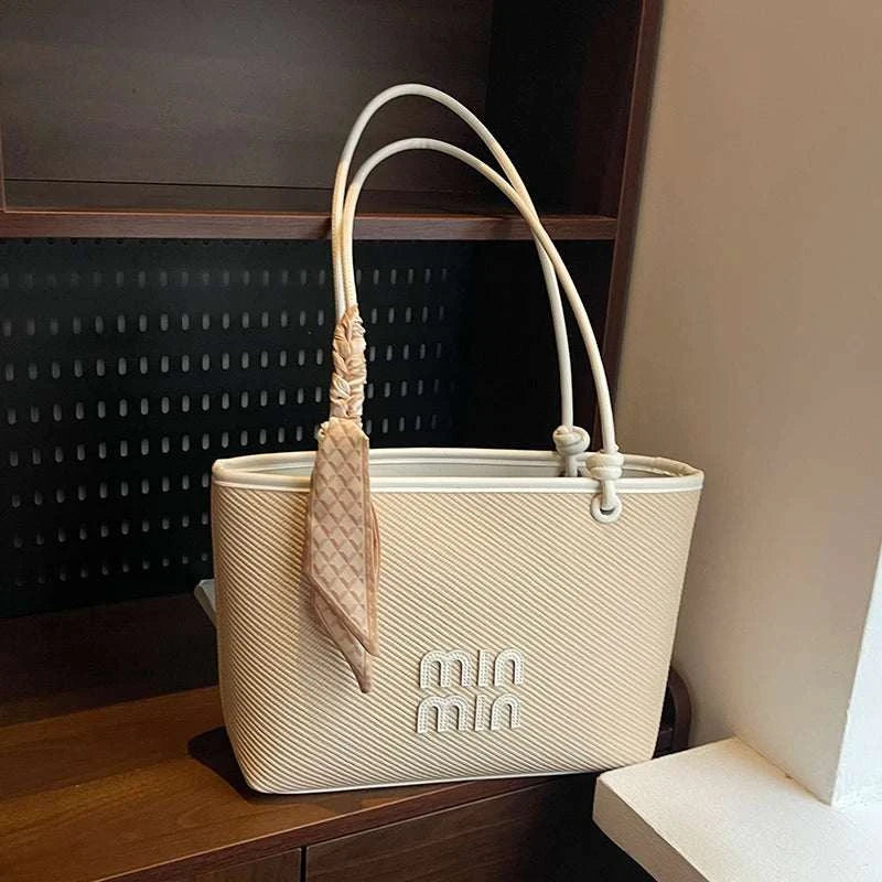 Stylish Tote Shopper Bag Minimalist Large Capacity Solid Color For Daily Shopping And Commuter