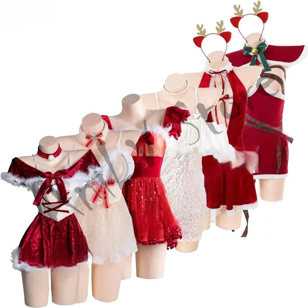 Women’s Christmas Outfits Series Santa Claus velvet red cosplay dresses with festive accessories