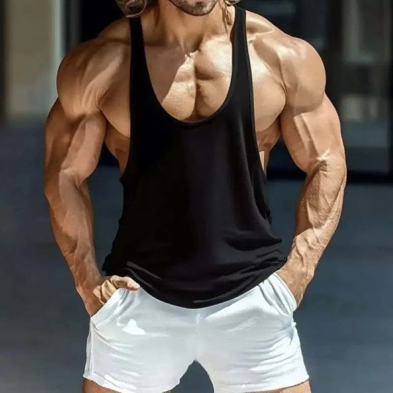 Mens Sexy Low Collar Vest Casual Comfortable Basic Style Home Fitness Wear Breathable Sleeveless Loungewear Top