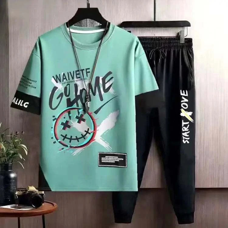 Clothes for Men Cool Stylish Tracksuit Elastic Pants Sets Jogging Polyester Chic Top Sports Suits Novelty In Kpop S Male T Shirt