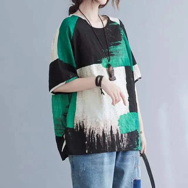 Women Clothing 2025 New Summer Clothing New Style Retro Loose Cotton Linen Short-sleeved T-shirt Top