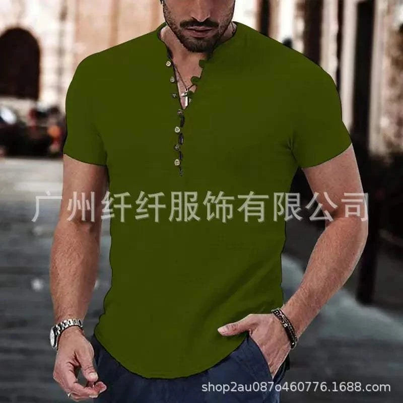 Men's Linen Casual Shirt in 2025, Simple V-neck, Summer Casual Daily Top  mens designer clothes camisas de hombre casual