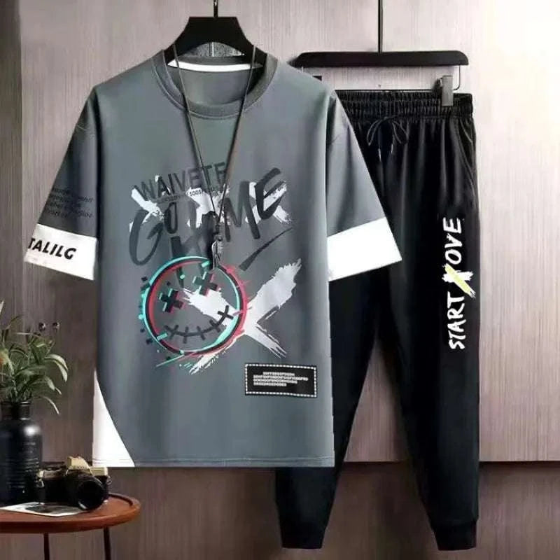 Clothes for Men Cool Stylish Tracksuit Elastic Pants Sets Jogging Polyester Chic Top Sports Suits Novelty In Kpop S Male T Shirt