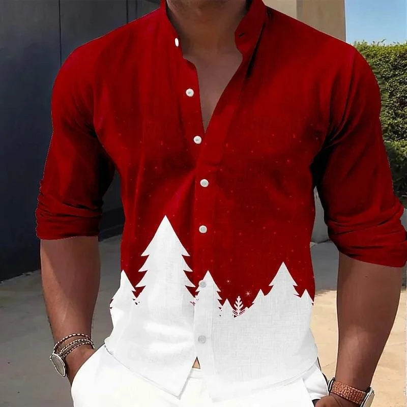 Christmas outfits: Santa Claus printed men’s long-sleeved shirts, men’s fashionable Christmas shirts, autumn and winter casual m