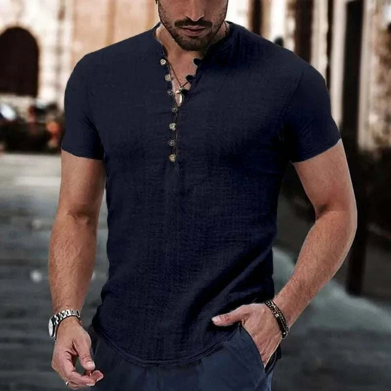 Men's Linen Casual Shirt in 2025, Simple V-neck, Summer Casual Daily Top  mens designer clothes camisas de hombre casual