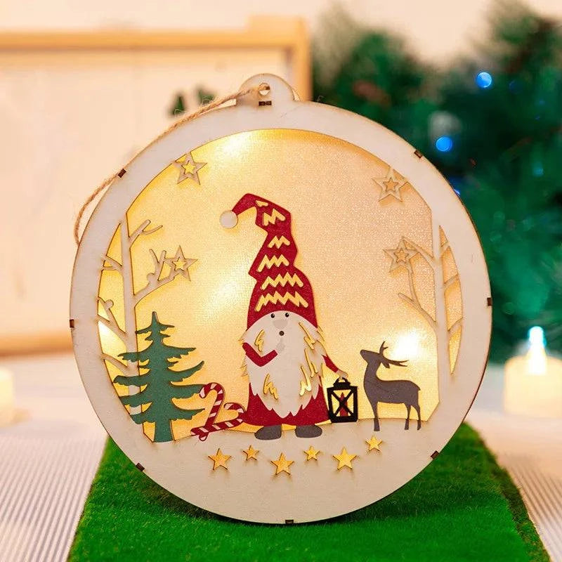 Christmas Decorations DIY Handmade House Luminous Wooden Ornaments Christmas Tree Snowman Atmosphere Pendant Send Light String