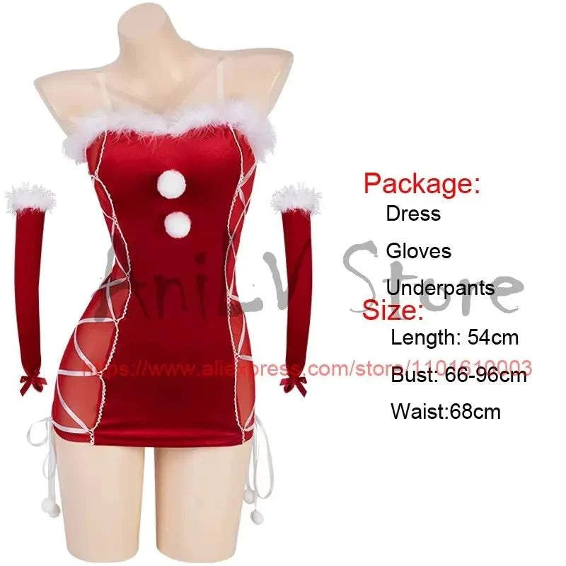 New Christmas Outfits Series Santa Claus Clothes Women Red Velvet Dress Cosplay Costume Merry Xmas