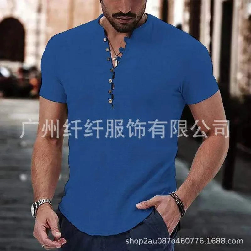 Men's Linen Casual Shirt in 2025, Simple V-neck, Summer Casual Daily Top  mens designer clothes camisas de hombre casual