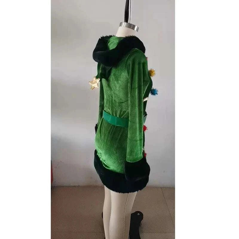 Christmas Tree Character Costume Green Dress Complete Set Of Women's Stage Performance Attire Christmas Party Outfit Warm Dress