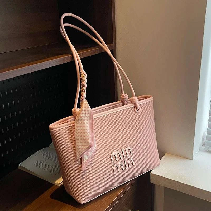 Stylish Tote Shopper Bag Minimalist Large Capacity Solid Color For Daily Shopping And Commuter