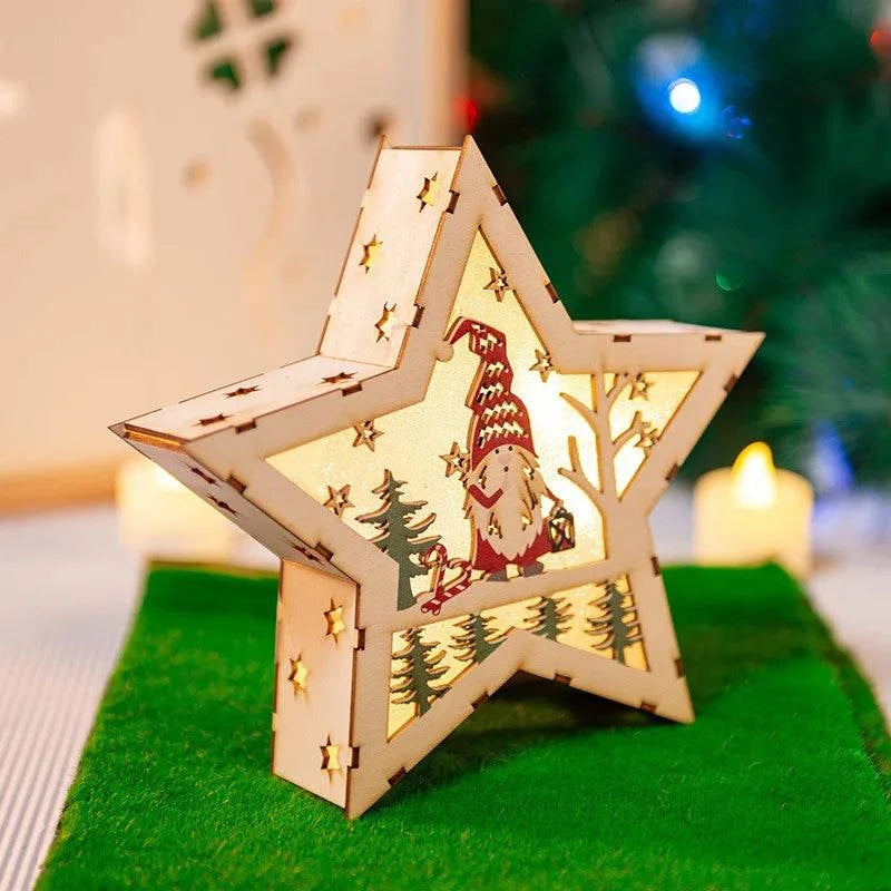 Christmas Decorations DIY Handmade House Luminous Wooden Ornaments Christmas Tree Snowman Atmosphere Pendant Send Light String