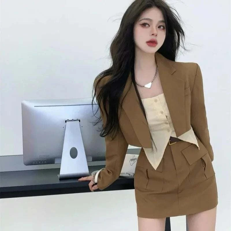 Female Outfits Sexy Skirt Long Sleeve Suits Women's Two Piece Set Mature Elegant Casual Clothing Trend 2025 Co Ord Stylish Full