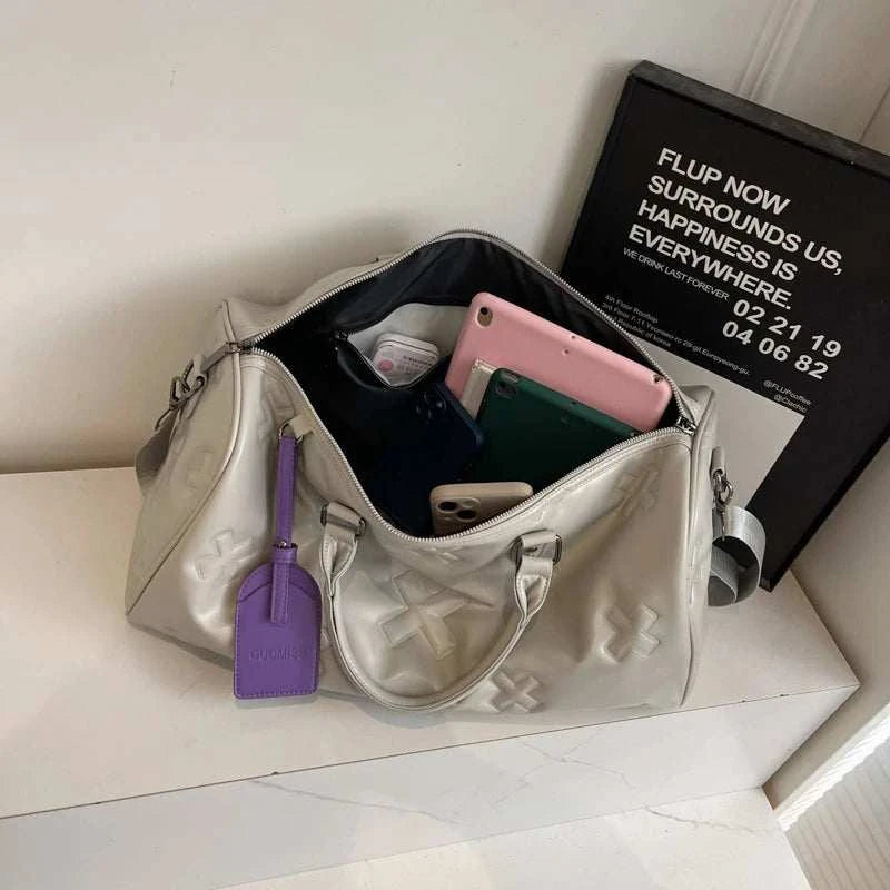 Stylish Women's Large Capacity Travel Shoulder Bag Durable PU Women's Personalized Fitness Tote Bag Dry/Wet Separation Handheld