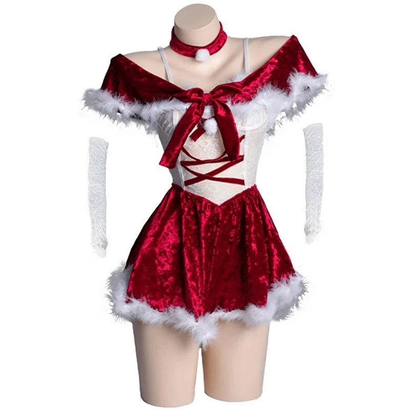 New Christmas Outfits Series Santa Claus Clothes Women Red Velvet Dress Cosplay Costume Merry Xmas