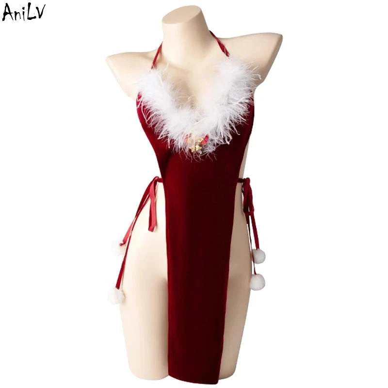 New Christmas Outfits Series Santa Claus Clothes Women Red Velvet Dress Cosplay Costume Merry Xmas