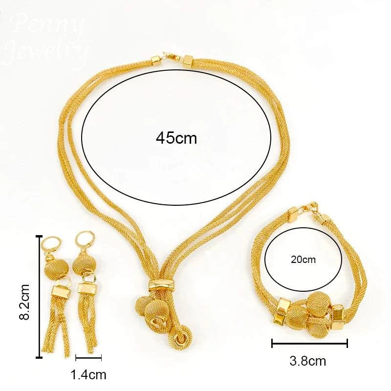 Daily Wear Exquisite Jewelry Set for Women Necklace Earrings Bracelet Dubai Gold Plated Jewellery for Banquet Party Wedding Gift