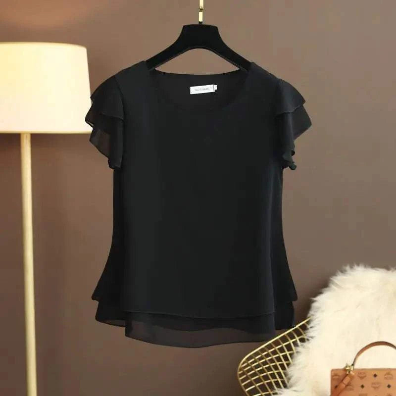 Women Women's Clothing Blouse Summer new short sleeved chiffon top T-shirt loose versatile stylish shirt trend Shirts Blouses