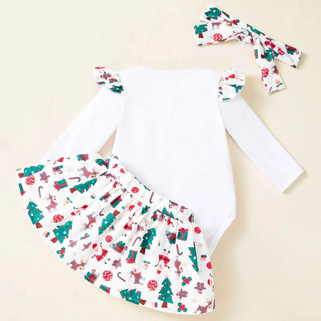 My First Christmas Outfit Baby Girl White Christmas Bodysuit Green Tree Tutu Skirt Headband First New Year Party Sweet  Clothes