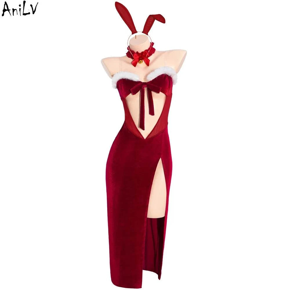New Christmas Outfits Series Santa Claus Clothes Women Red Velvet Dress Cosplay Costume Merry Xmas