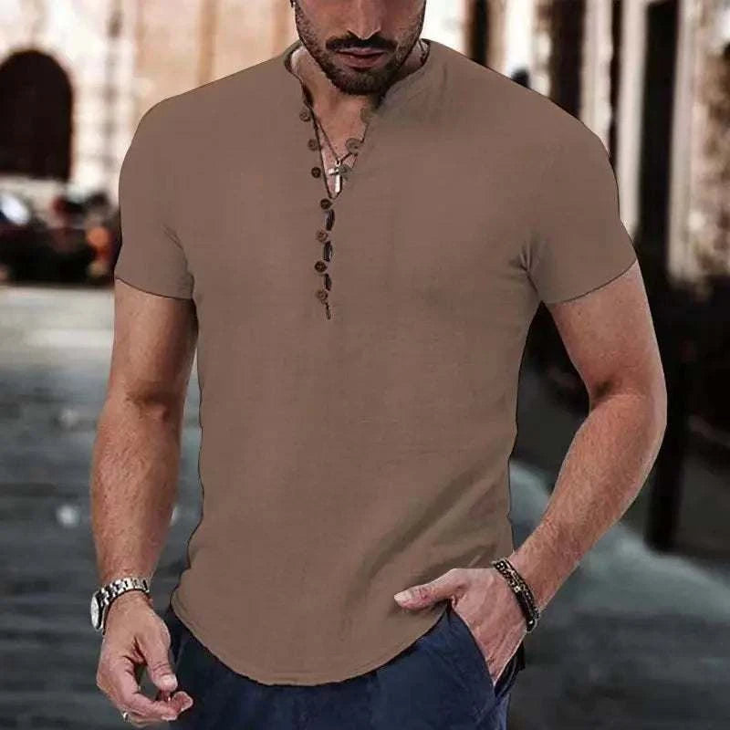 Men's Linen Casual Shirt in 2025, Simple V-neck, Summer Casual Daily Top  mens designer clothes camisas de hombre casual