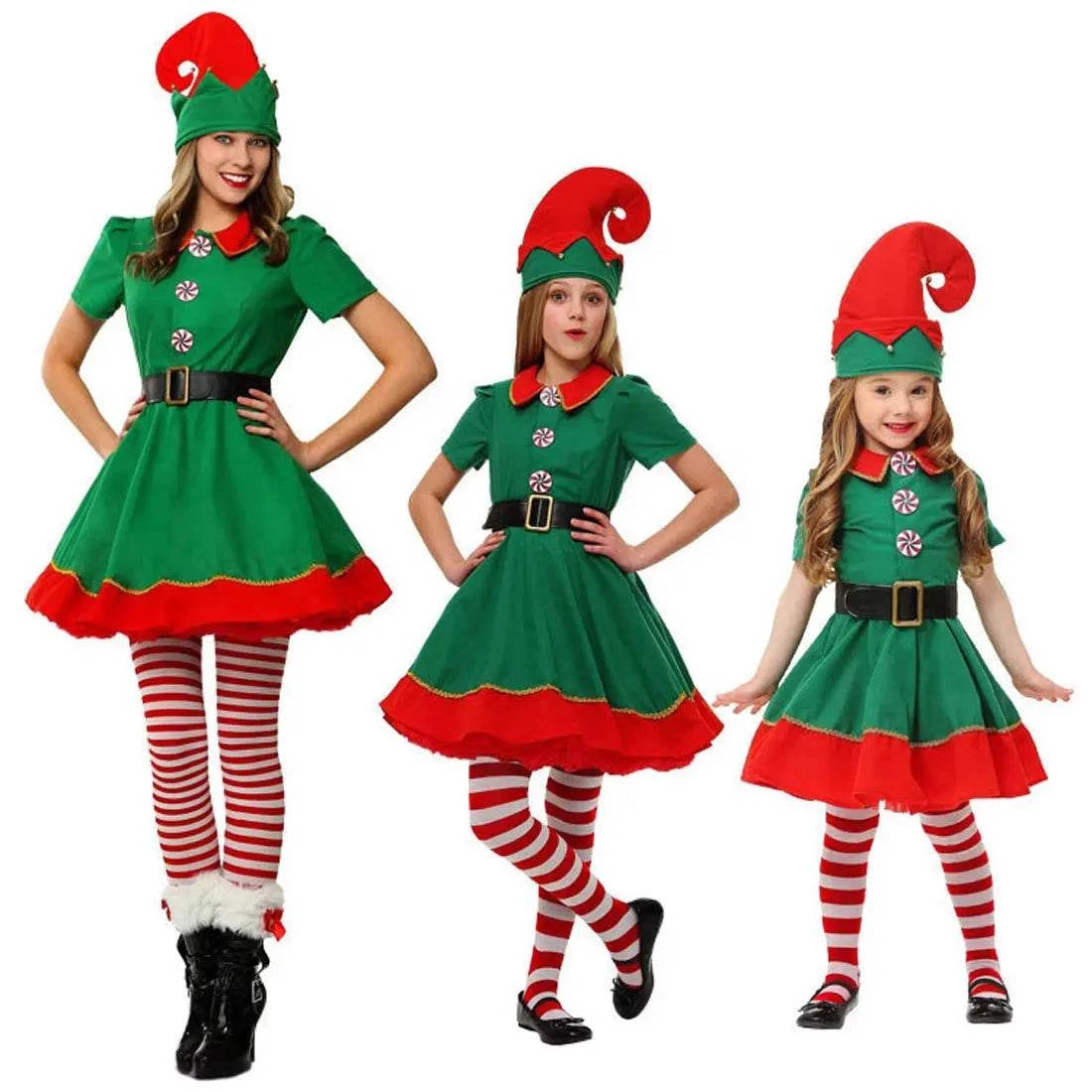 2025 Christmas Holiday Party Christmas Costumes for Kids and Adults Parent-Child Clothes Classic Costume Sets + Accessories Suit