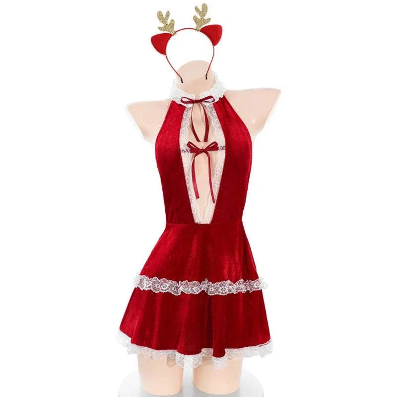 New Christmas Outfits Series Santa Claus Clothes Women Red Velvet Dress Cosplay Costume Merry Xmas