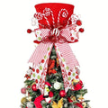 Festive red, white, and green foldable Christmas tree hat with candy cane and bow decorations for holiday celebration centerpiece