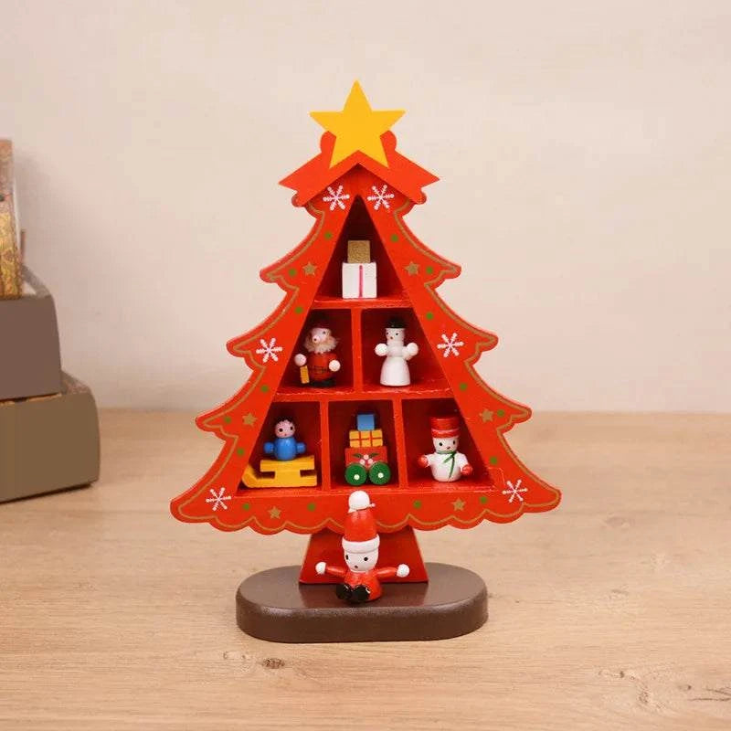 Christmas Decorations Wooden Christmas Tree Creative Scene Layout Ornaments Three-dimensional Red Xmas Table Desktop Decoration